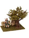 Scena con pastore seduto e albero con uccelli Mondo Presepi