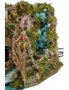 Presepe completo con statue, cascata, mulino, fuoco e luci