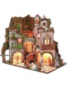 Presepe napoletano illuminato completo di statue Landi con