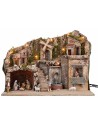 Presepe illuminato con mulino e fontana 60x33x45cm completo di