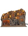 Presepe illuminato con mulino e fontana 60x33x45cm completo di