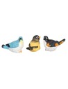 Set di tre uccellini in resina colorata altezza 1,5 cm per
